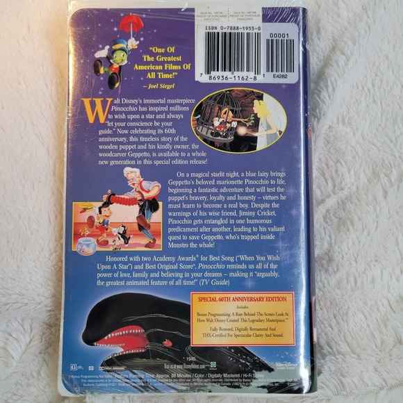 SEALED Pinocchio 60th Anniversary Edition Walt Disney VHS New Edition (1999) - Picture 2 of 12